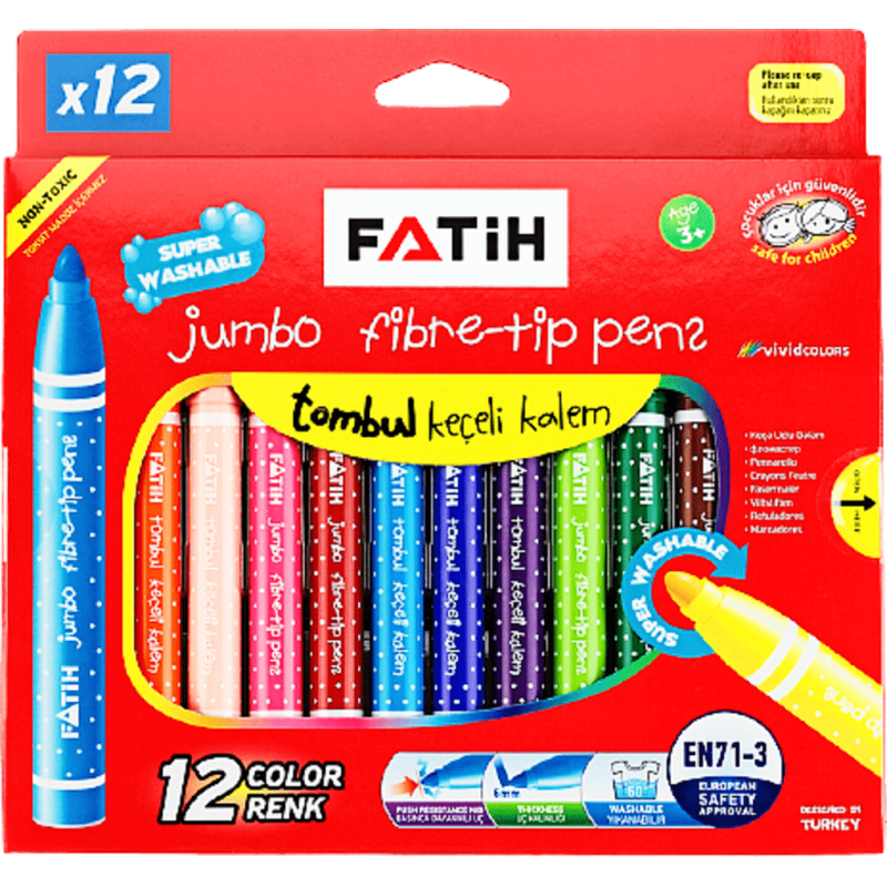 Fatih Jumbo Yıkanabilir 12 Renk Keçeli Boya Kalemi FATİH - 1