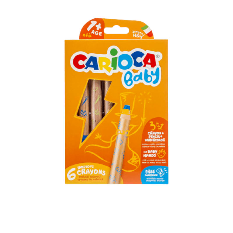 Carioca Baby "3 In 1" Jumbo Ahşap Gövdeli Boya Kalemi 6'Lı (Kalemtraş Hediyeli)  - 1