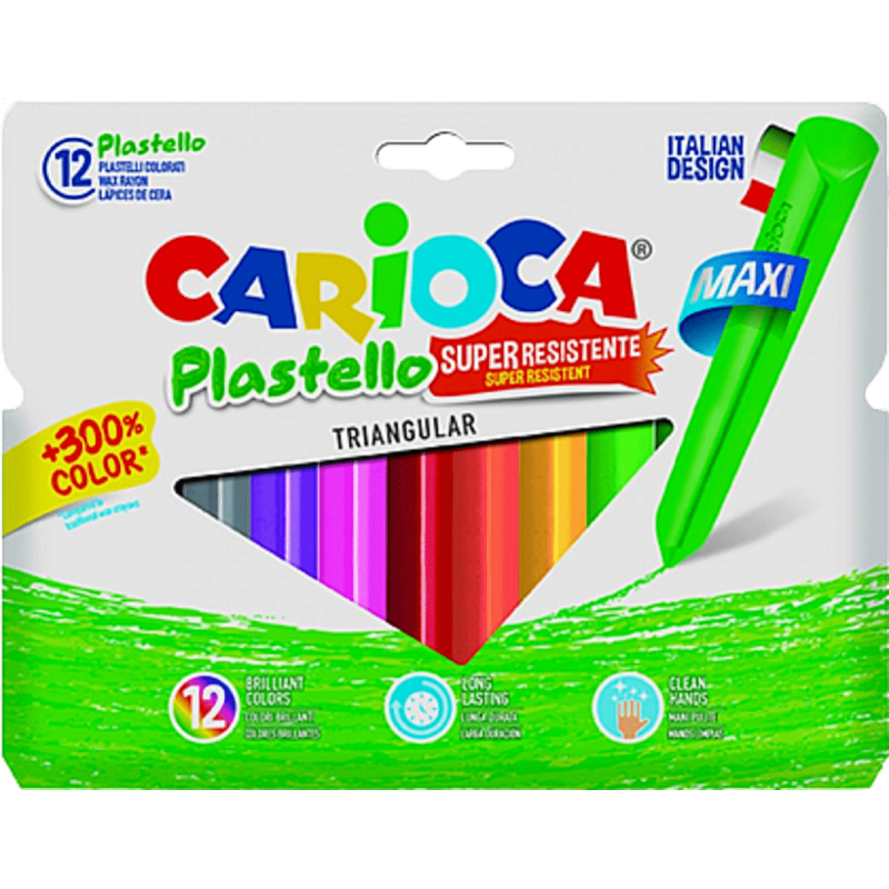 Carioca Plastello Jumbo Üçgen Elleri Kirletmeyen Yıkanabilir Pastel Boya Kalemi 12'Li  - 1