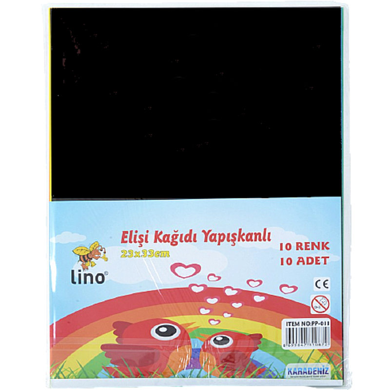 Lino El İşi Kağıdı Yapışkanlı 10 Renk 10 Adet (23X33 Cm.)  - 1