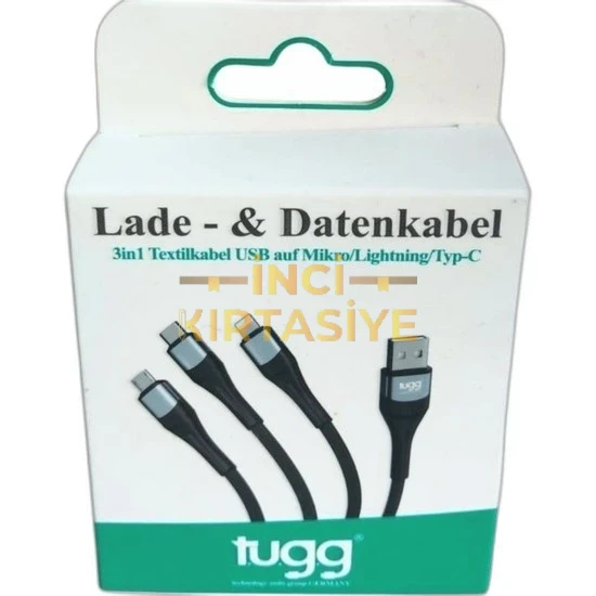 TUGG GERMANY ŞARJ VE VERI KABLOSU 3''Ü 1 ARADA USB-A DUAL TYPE-C + IP