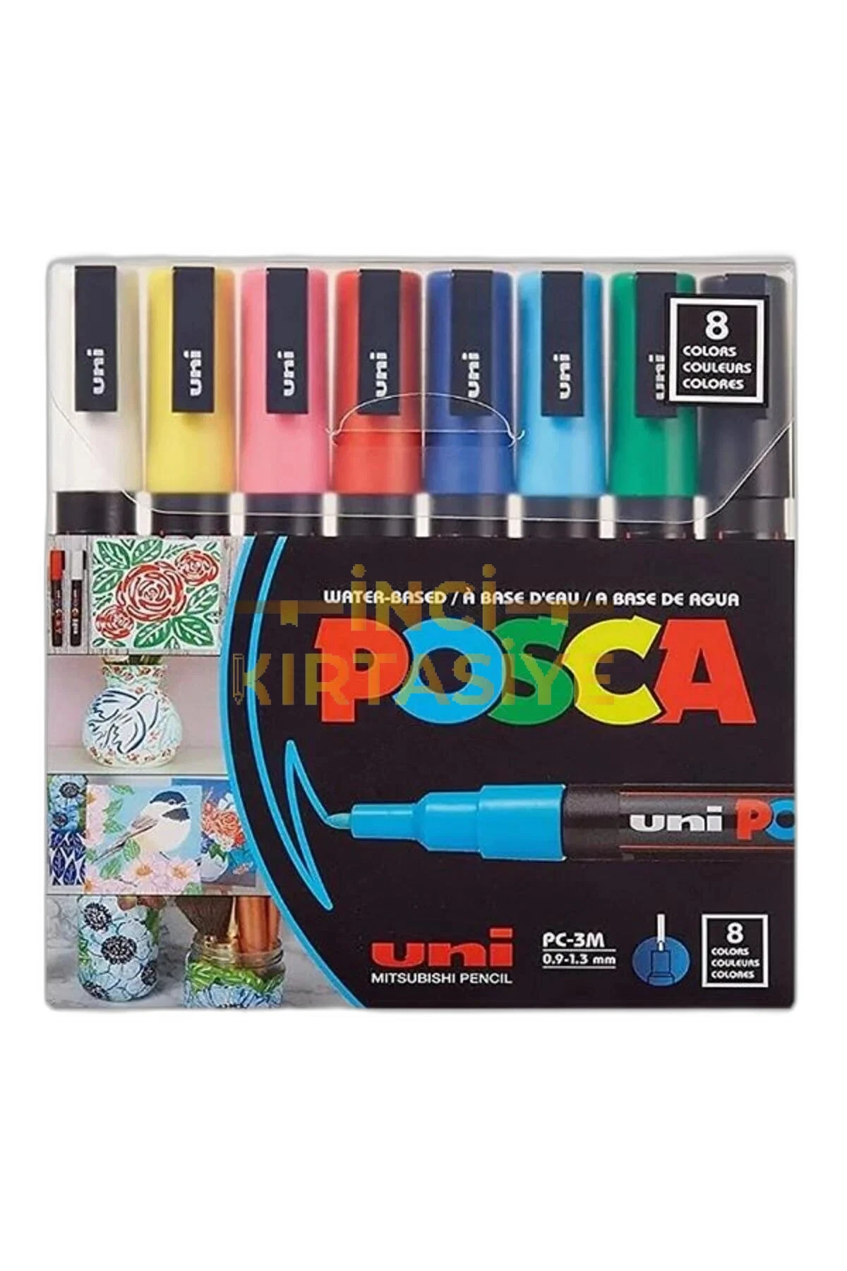UNİ POSCA 0.9-1.3 SU BAZLI POSTER MARKÖRÜ ANA RENK 8Lİ