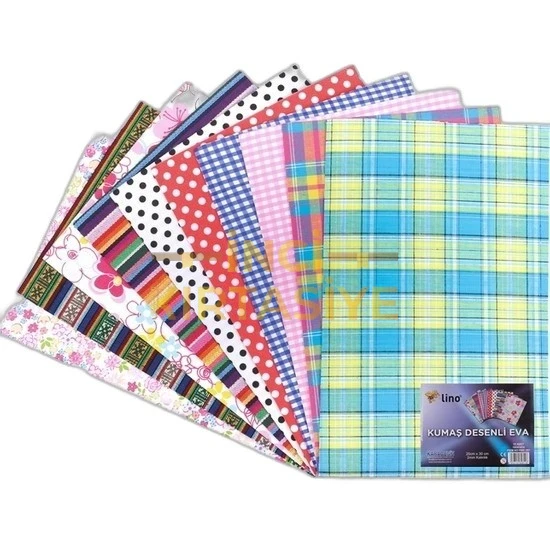LİNO EVA 20X30 CM.10 RENK 2MM. KUMAŞ DESENLİ 10'LU PAKET