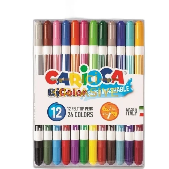 CARİOCA BİCOLOR SÜPER YIKANABİLİR ÇİFT UÇLU KEÇELİ BOYA KALEMİ 12'Lİ 24 RENK