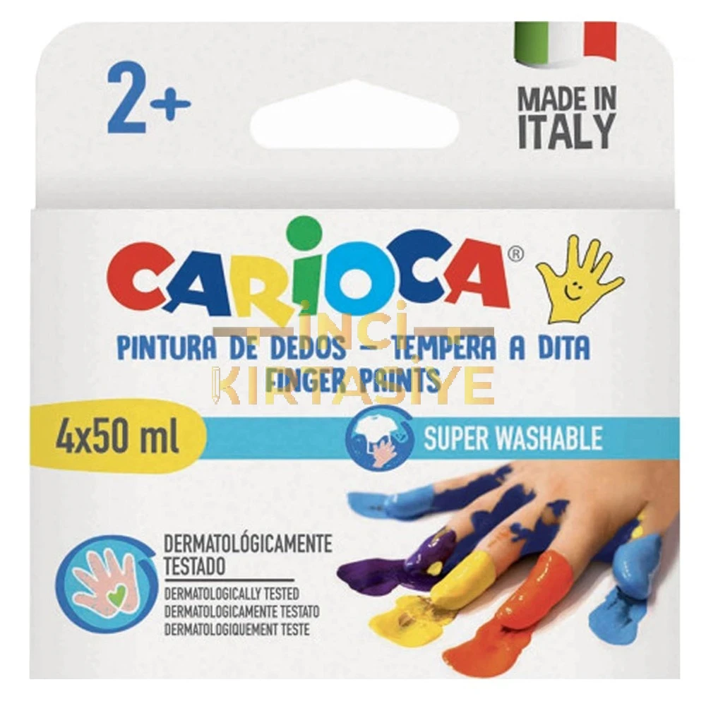 CARİOCA BEBEK PARMAK BOYASI 4 RENK 4X50 ML SÜPER YIKANABİLİR 2+ YAŞ