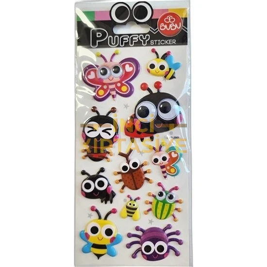 BU-BU PUFFY STICKERS OYNAR GOZLU KELEBEK&ARI&UGUR BOCEGI 9X21