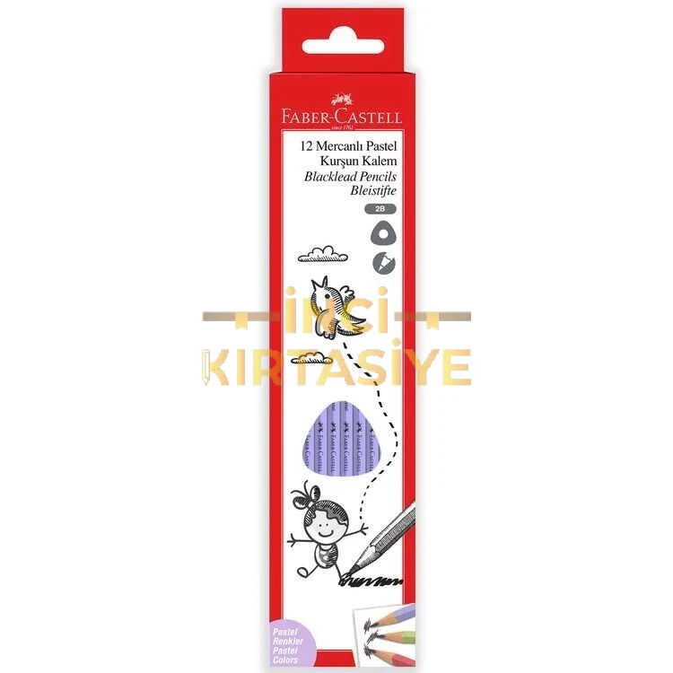 FABER-CASTELL MERCANLI 2B KURŞUNKALEM PASTEL RENKLER 12'Lİ PAKET