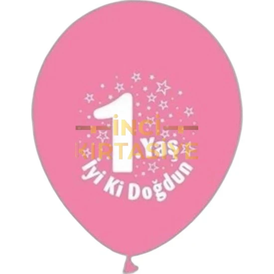BALON PERAKENDE BASKILI 1 YAŞ PEMBE RENKLİ 16 LI