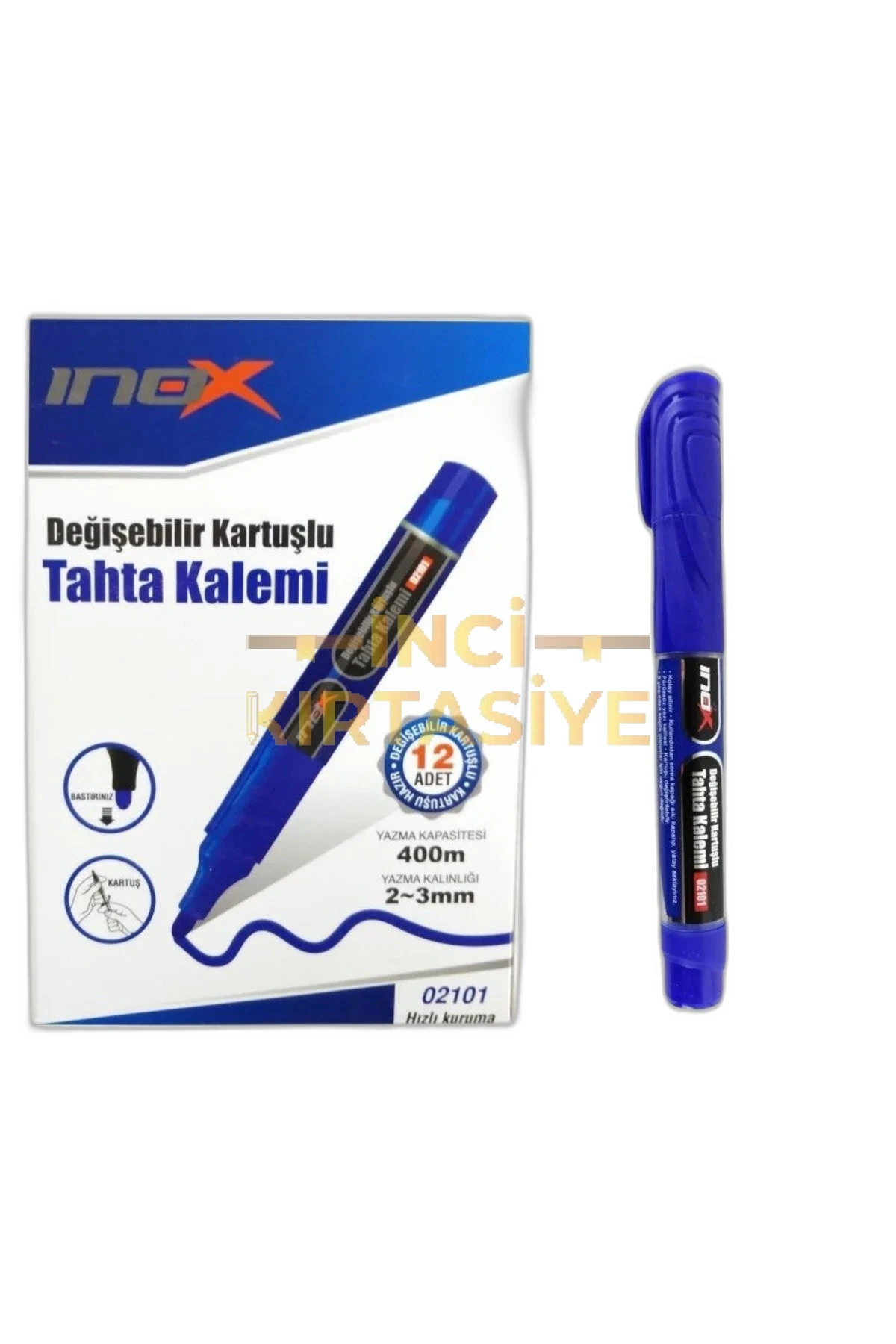 İNOX KARTUŞLU TAHTA KALEMİ MAVİ