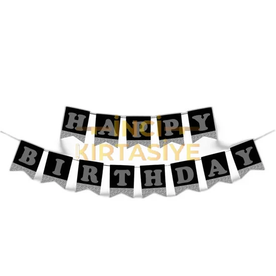 KİKA HAPPY BİRTHDAY HARF AFİŞ SİMLİ SİYAH GÜMÜŞ