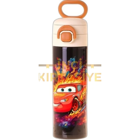KAUKKO KİDS 520 ML YARIŞ ARABASI BASKILI KIRMIZI - SİYAH ERKEK ÇOCUK ÇELİK TERMOS MATARA