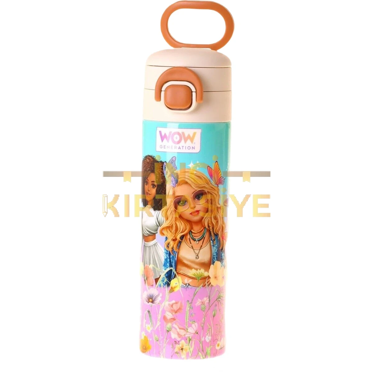 WOW GENERATİON 520 ML BUTTERFLY BASKILI TURKUAZ - PEMBE KIZ ÇOCUK ÇELİK TERMOS MATARA