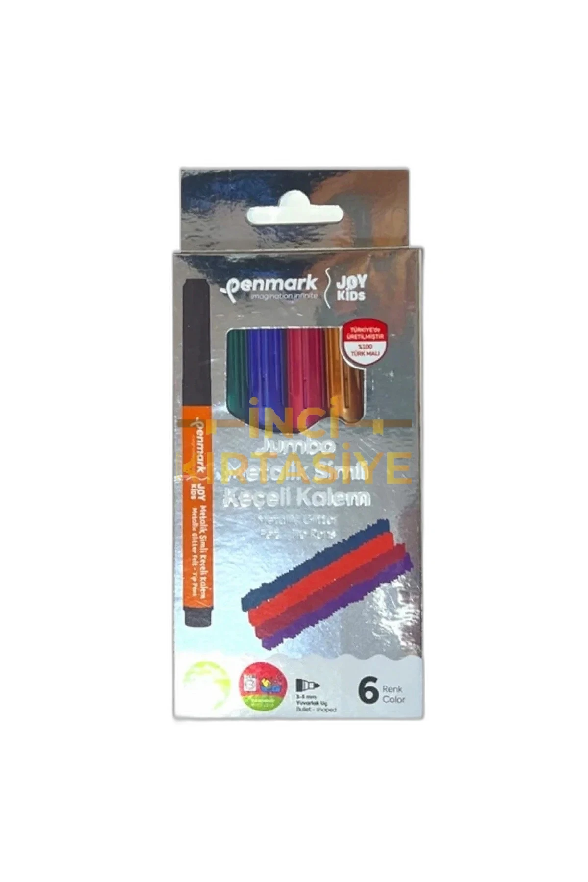 PENMARK SÜPER YIKANABİLİR JUMBO METALİK SİMLİ 6 RENK KEÇELİ KALEM