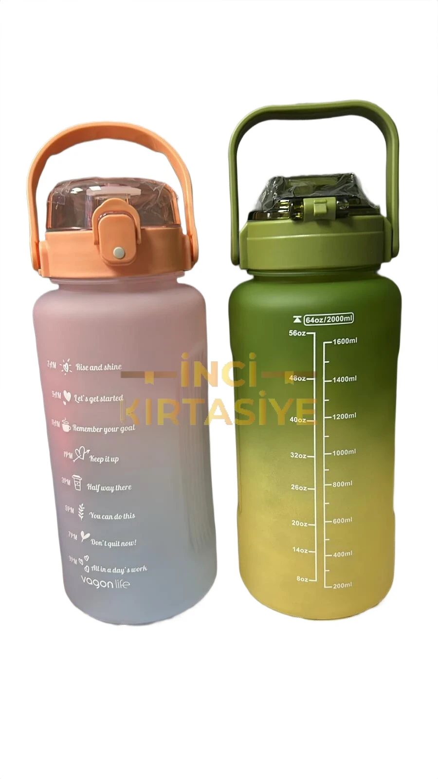 VAGONLİFE 2000 ML SOFT-TOUCH MOTİVASYON SU MATARASI PEMBE MAVİ YEŞİL SARI