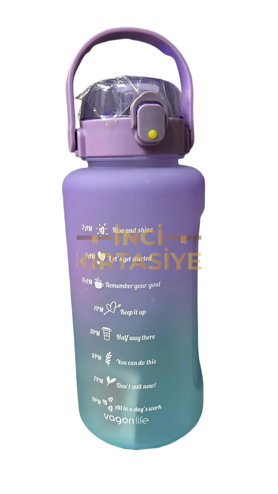 VAGONLİFE 2500 ML SOFT-TOUCH MOTİVASYON SU MATARASI MOR MAVİ