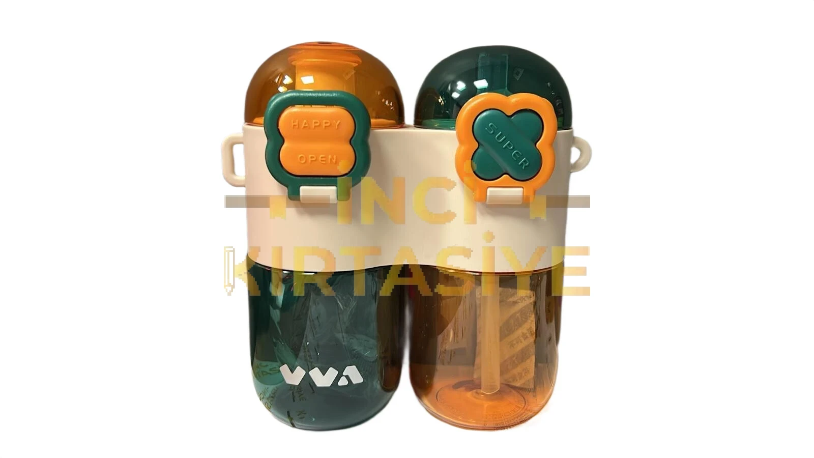 TKK ÇİFT HAZNE 2X400 800 ML TRİTAN SU MATARASI YEŞİL TURUNCU