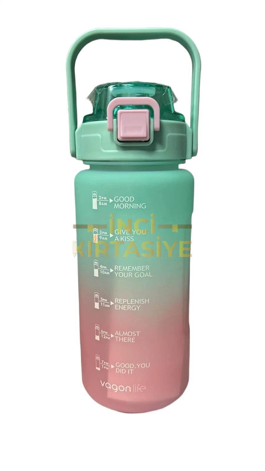 VAGONLİFE 1500 ML GRADİENT MAVİ PEMBE MOTİVASYON SU MATARASI