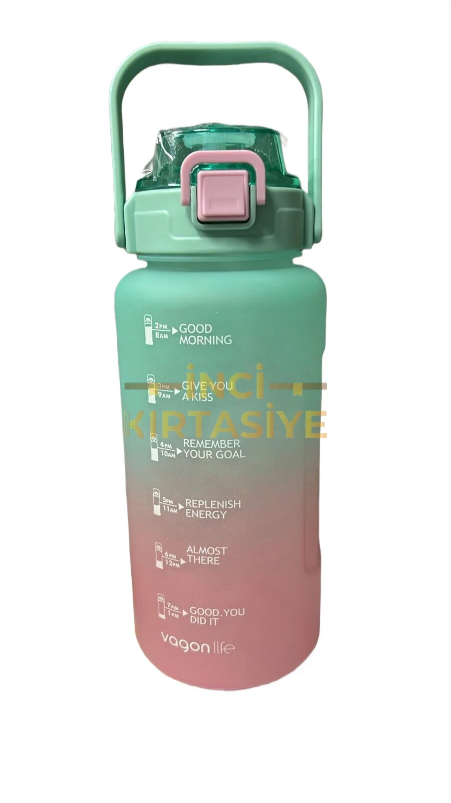 VAGONLİFE 2000 ML SOFT-TOUCH MOTİVASYON SU MATARASI MAVİ PEMBE