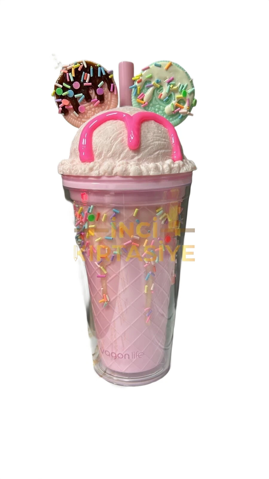 VAGONLİFE 450 ML DONDURMA PİPETLİ BARDAK PEMBE