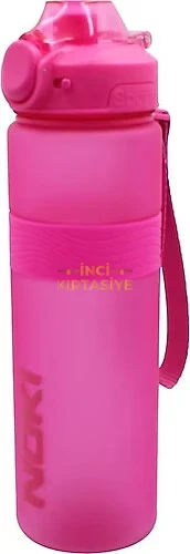 NOKİ SU MATARASI PETG AUTO KAPAK SİLİKON KEMERLİ ASKILI 1000 ML PEMBE