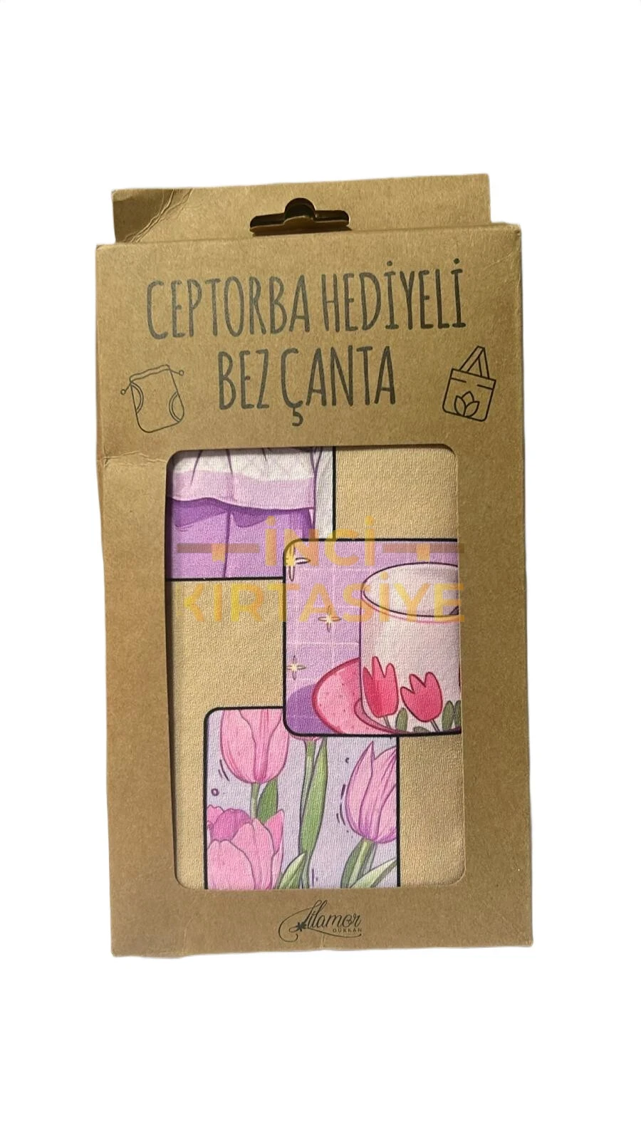 LİLAMOR LALE CEP TORBA HEDİYELİ BEZ ÇANTA