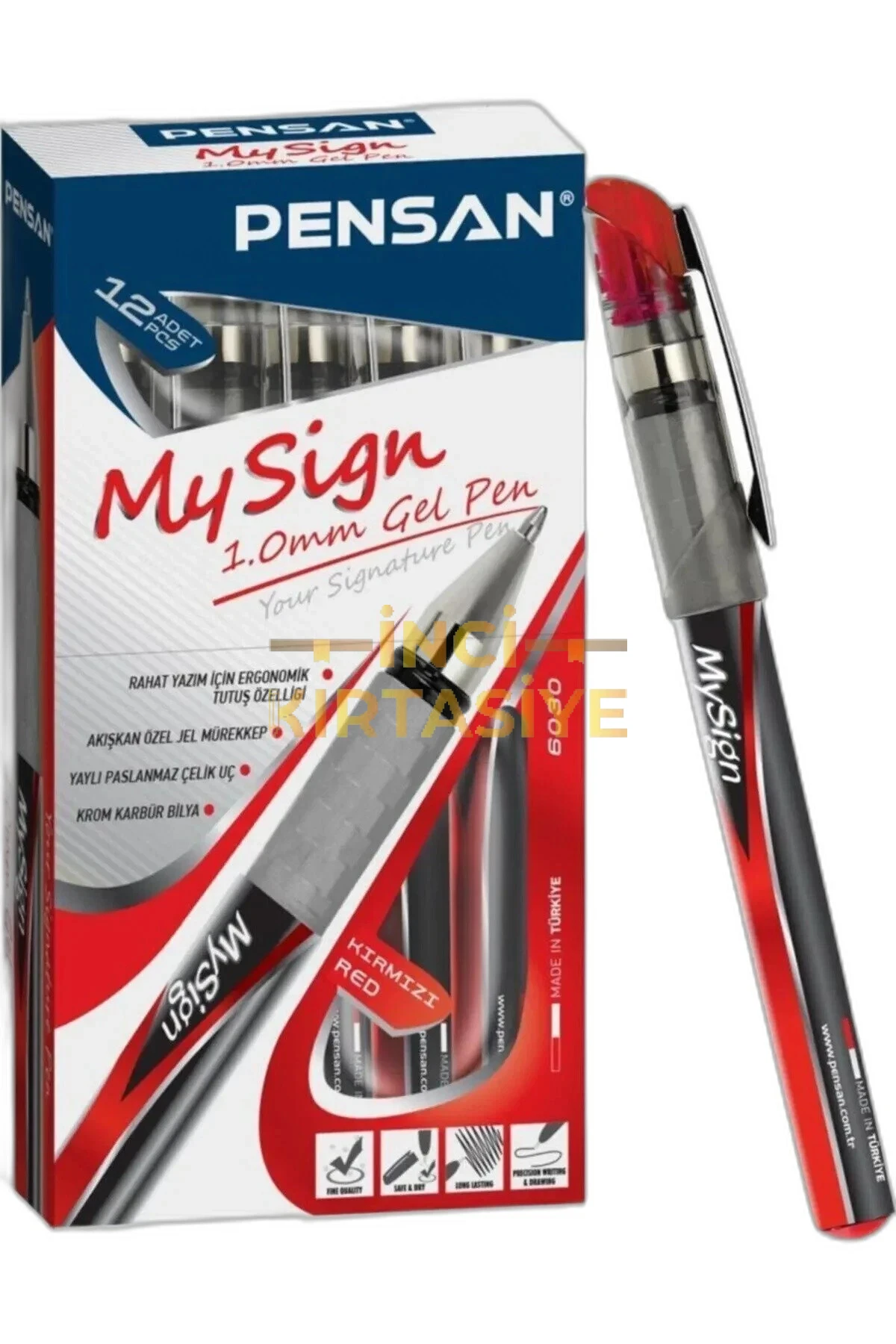 PENSAN MY SIGN JEL ROLLER KALEM KIRMIZI-(1MM-12.Lİ