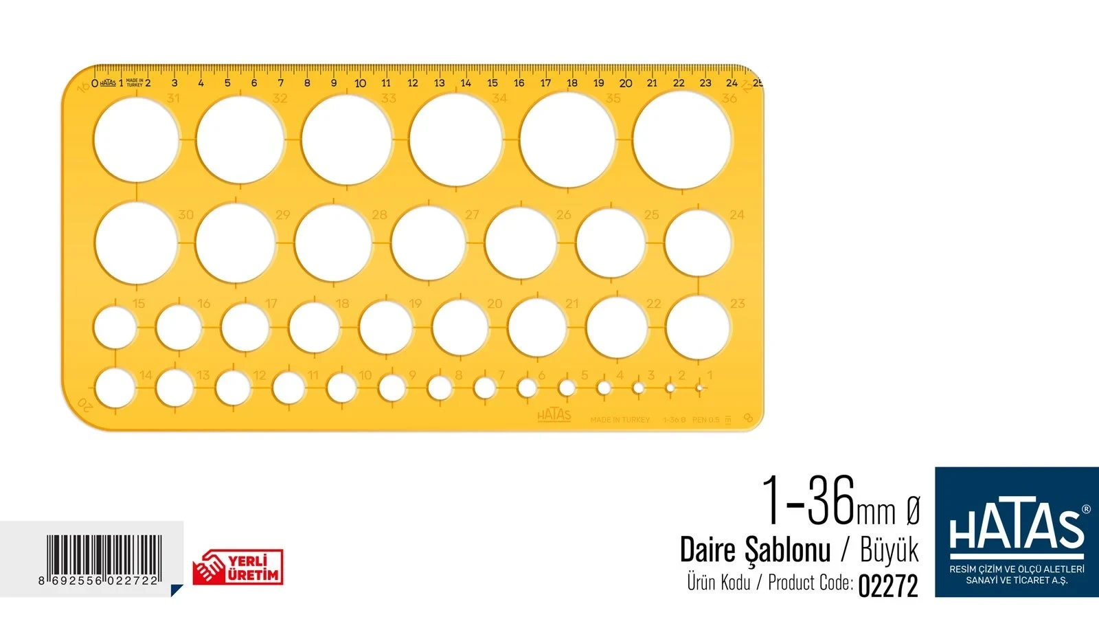 HATAS DAİRE ŞABLONU BÜYÜK 1-36MM. 25CM.