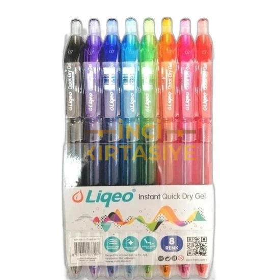 LIQEO INSTANT DRY GEL PEN 0.7 MM 8'Lİ PVC