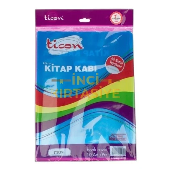 TİCON TEK KENARI YAPIŞKANLI HAZIR KİTAP KABI 10'LU MAVİ