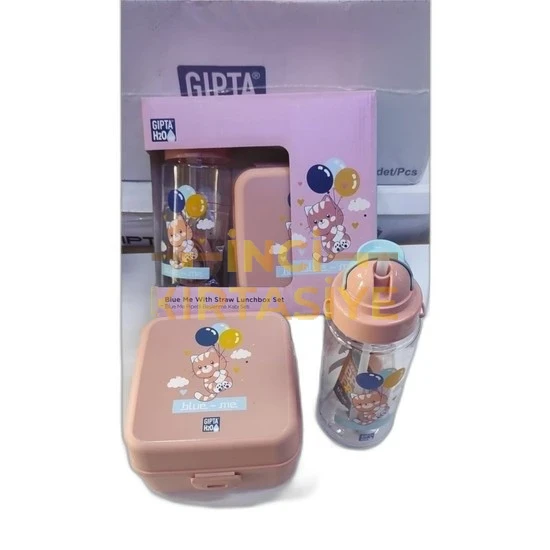 BLUE-ME TRITAN PİPETLİ MATARA-DESENLİ BESLENME KABI SET