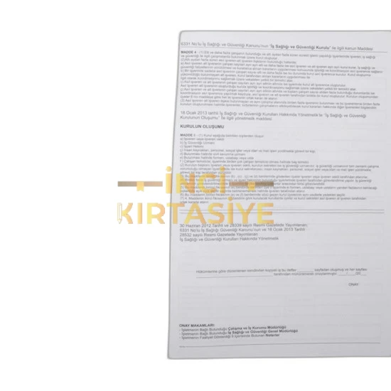 İŞÇİ SAĞLIĞI TESPİT VE ÖNERİ DEFTERİ KARTON 25 YAPRAK