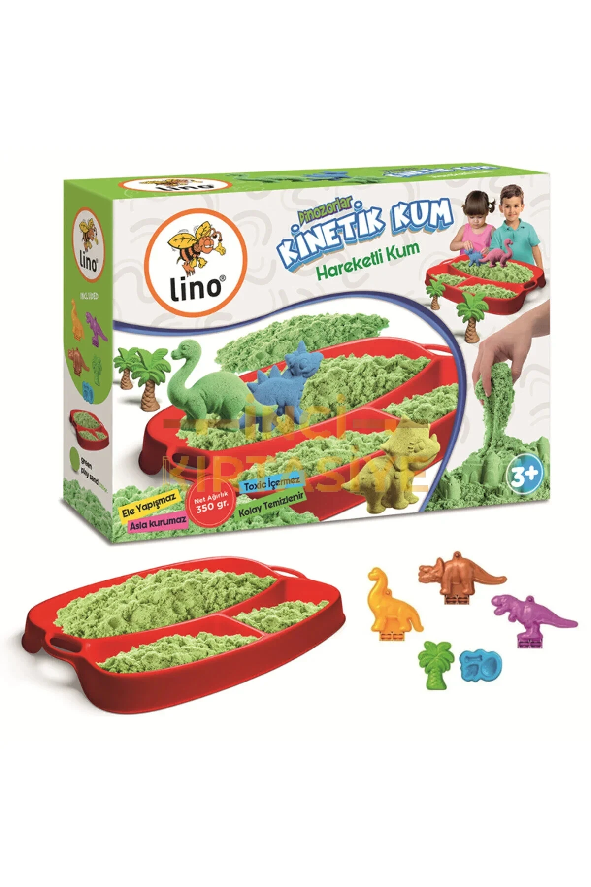 LİNO DİNOZORLAR KİNETİK KUM SETİ 350GR KUM + TEPSİ + KÜREK + MALA + KESİCİ