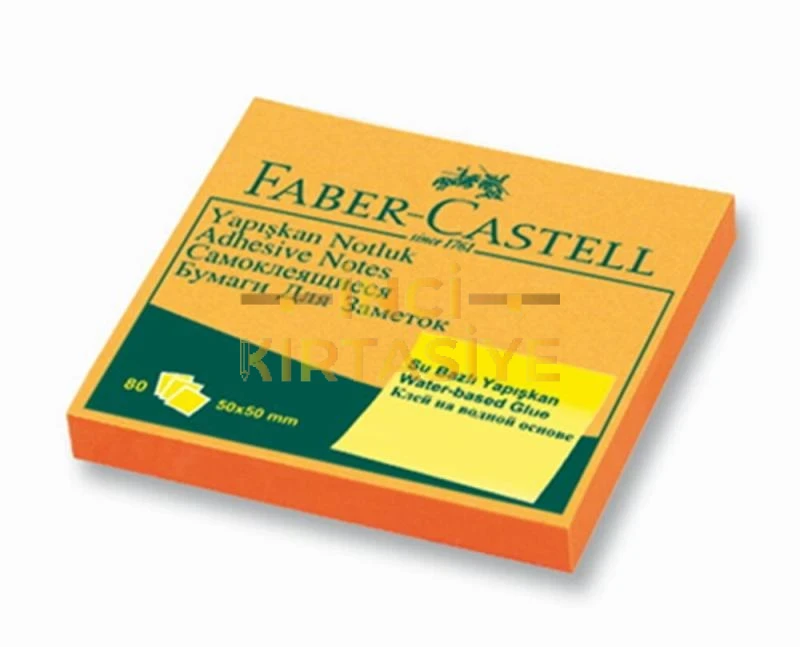 FABER-CASTELL YAPIŞKAN NOTLUK 50X50MM FOSFORLU TURUNCU