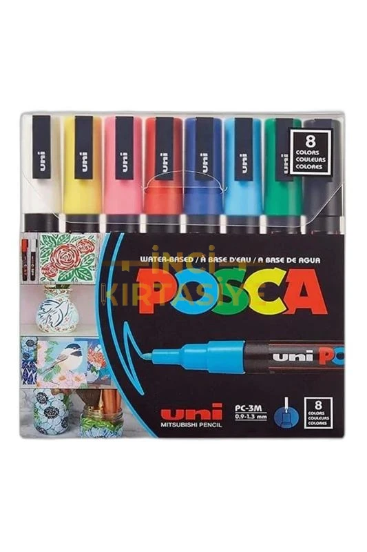 UNİ POSCA 0.9-1.3 SU BAZLI POSTER MARKÖRÜ ANA RENK 8Lİ