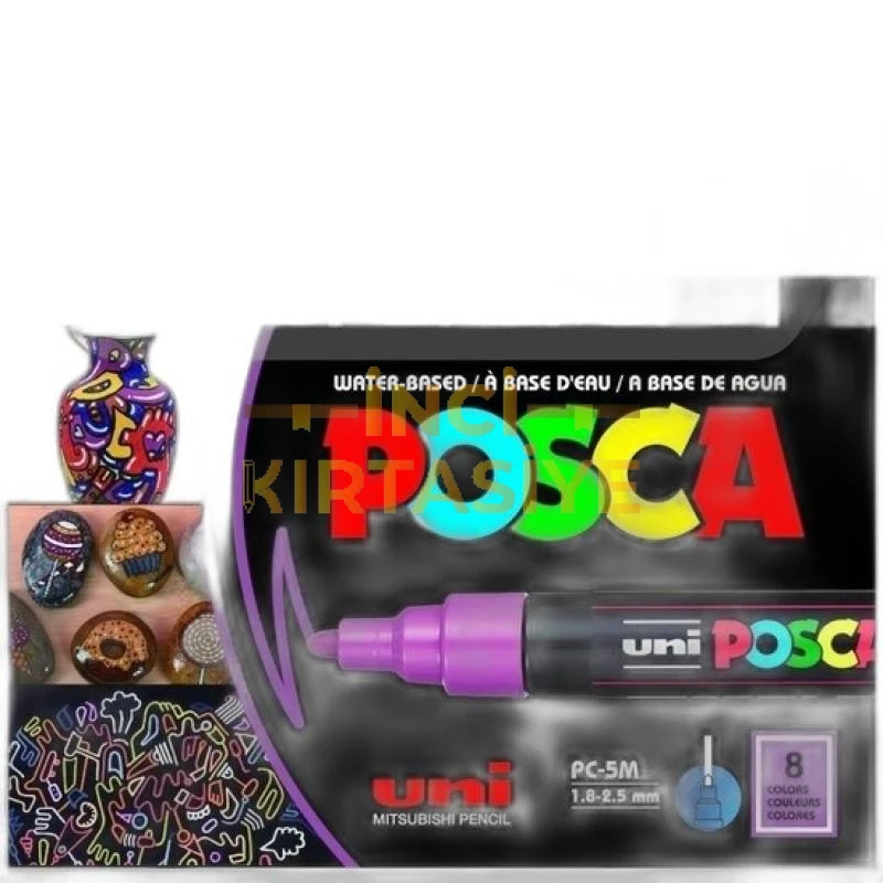 UNİ POSCA 1.8-2.5 SU BAZLI POSTER MARKÖRÜ KOYU RENK 8Lİ