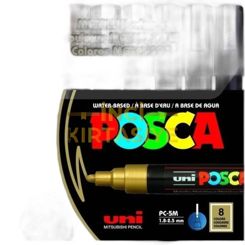 UNİ POSCA 1.8-2.5 SU BAZLI POSTER MARKÖRÜ METALİK RENK 8Lİ