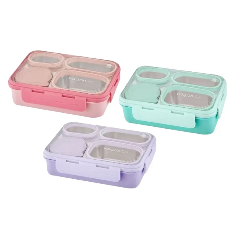 VAGONLİFE 800 ML + 150 ML 4 BÖLMELİ PASLANMAZ ÇELİK BESLENME KABI KARMA RENKLER