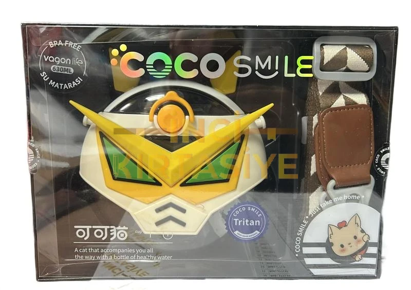COCO SMİLE ÖZEL KUTULU 630 ML PİPETLİ ROBOT TEMALI TRİTAN SU MATARASI BEYAZ