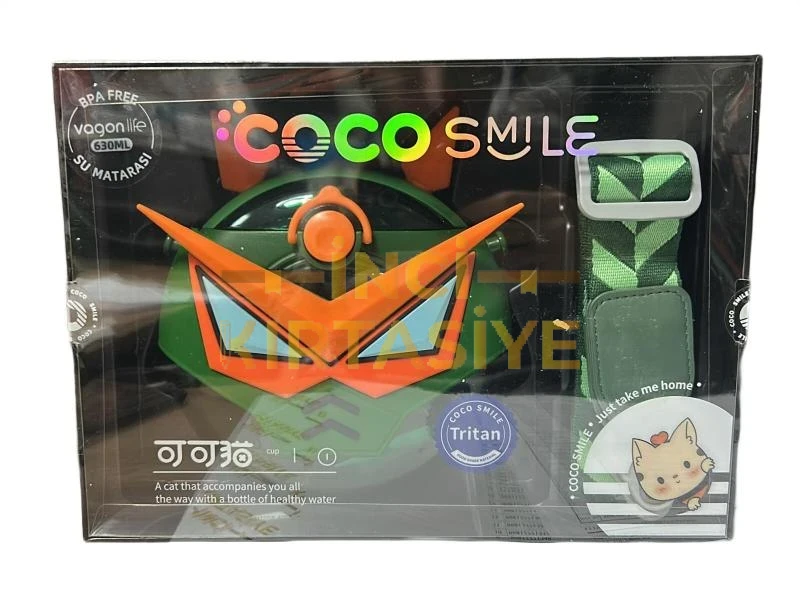 COCO SMİLE ÖZEL KUTULU 630 ML PİPETLİ ROBOT TEMALI TRİTAN SU MATARASI YEŞİL