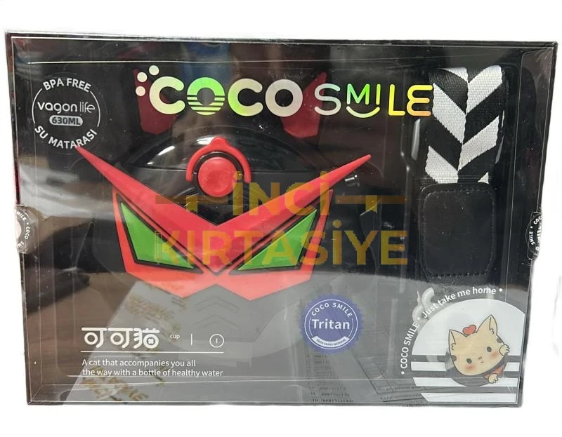 COCO SMİLE ÖZEL KUTULU 630 ML PİPETLİ ROBOT TEMALI TRİTAN SU MATARASI SİYAH KIRMIZI
