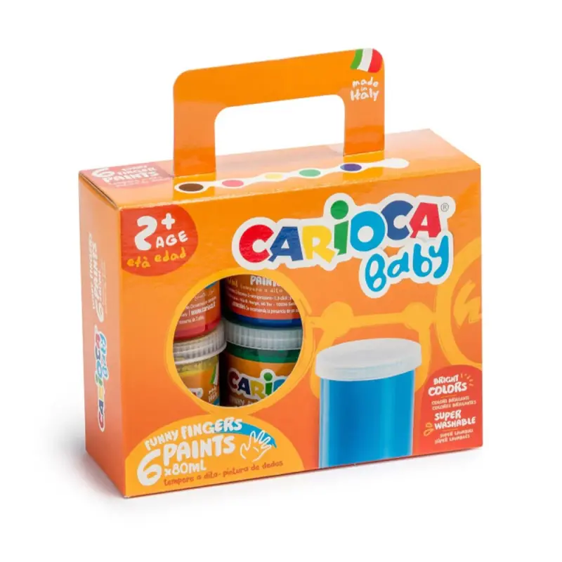 CARİOCA BEBEK PARMAK BOYASI 6 RENK 6X80ML SÜPER YIKANABİLİR 2+ YAŞ