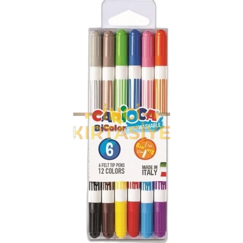 CARİOCA BİCOLOR SÜPER YIKANABİLİR ÇİFT UÇLU KEÇELİ BOYA KALEMİ 6'LI 12 RENK