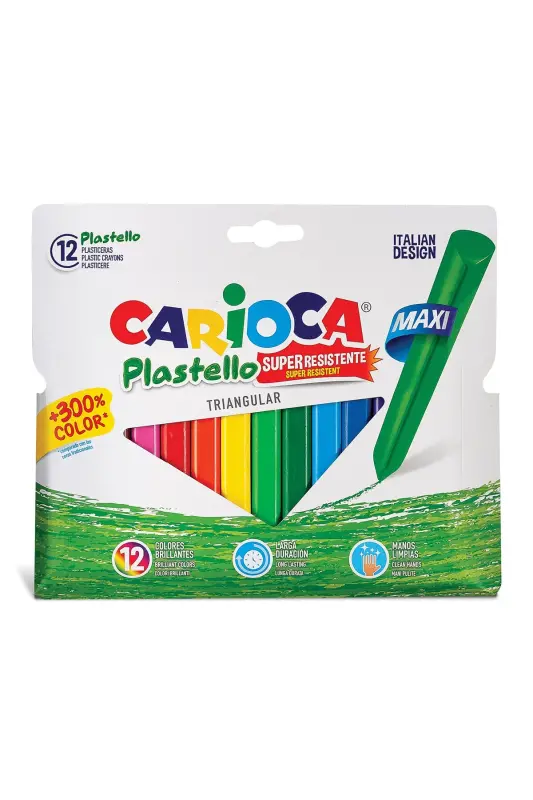CARİOCA PLASTELLO JUMBO ÜÇGEN ELLERİ KİRLETMEYEN YIKANABİLİR PASTEL BOYA KALEMİ 12'Lİ