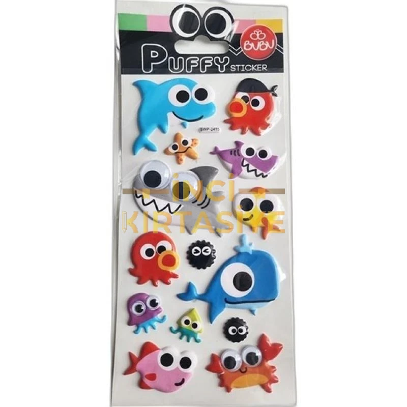 BU-BU PUFFY STICKERS OYNAR GOZLU SASKIN BALIKLAR 9X21