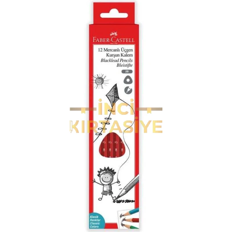 FABER-CASTELL MERCANLI KLASİK RENKLER 2B ÜÇGEN KURŞUNKALEM 12'Lİ