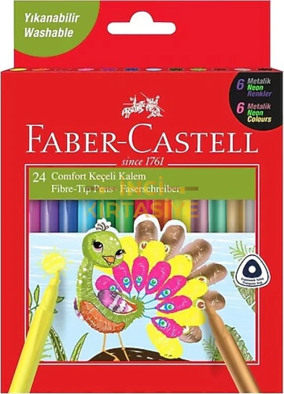 FABER-CASTELL COMFORT KEÇELİ KALEM 24'LÜ 6 NEON 6 METALİK 12 KLASİK