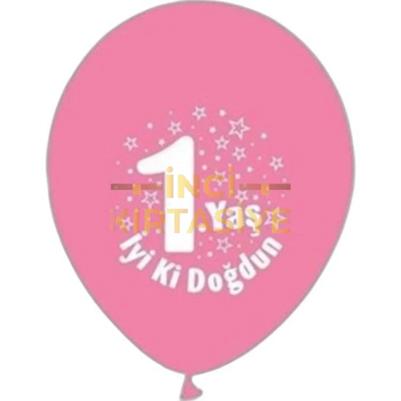 BALON PERAKENDE BASKILI 1 YAŞ PEMBE RENKLİ 16 LI