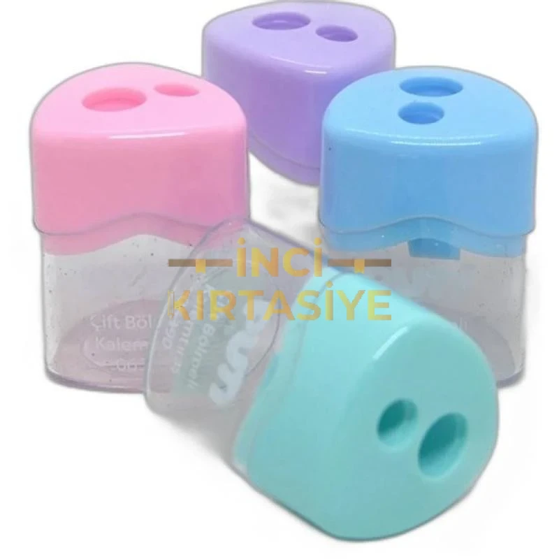 PUTİ ÇİFT BÖLMELİ PASTEL RENK PLASTİK KALEMTRAŞ