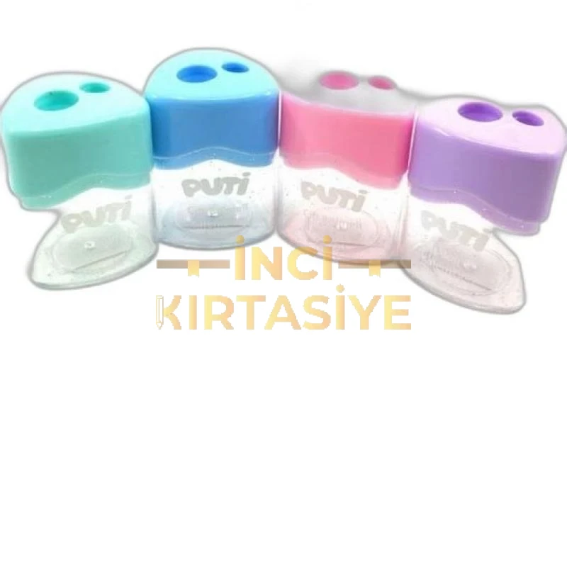 PUTİ ÇİFT BÖLMELİ PASTEL RENK ŞEFFAF KAPAK KALEMTRAŞ