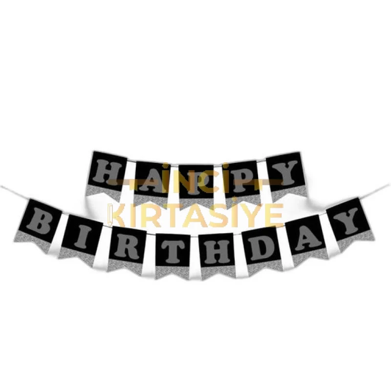 KİKA HAPPY BİRTHDAY HARF AFİŞ SİMLİ SİYAH GÜMÜŞ